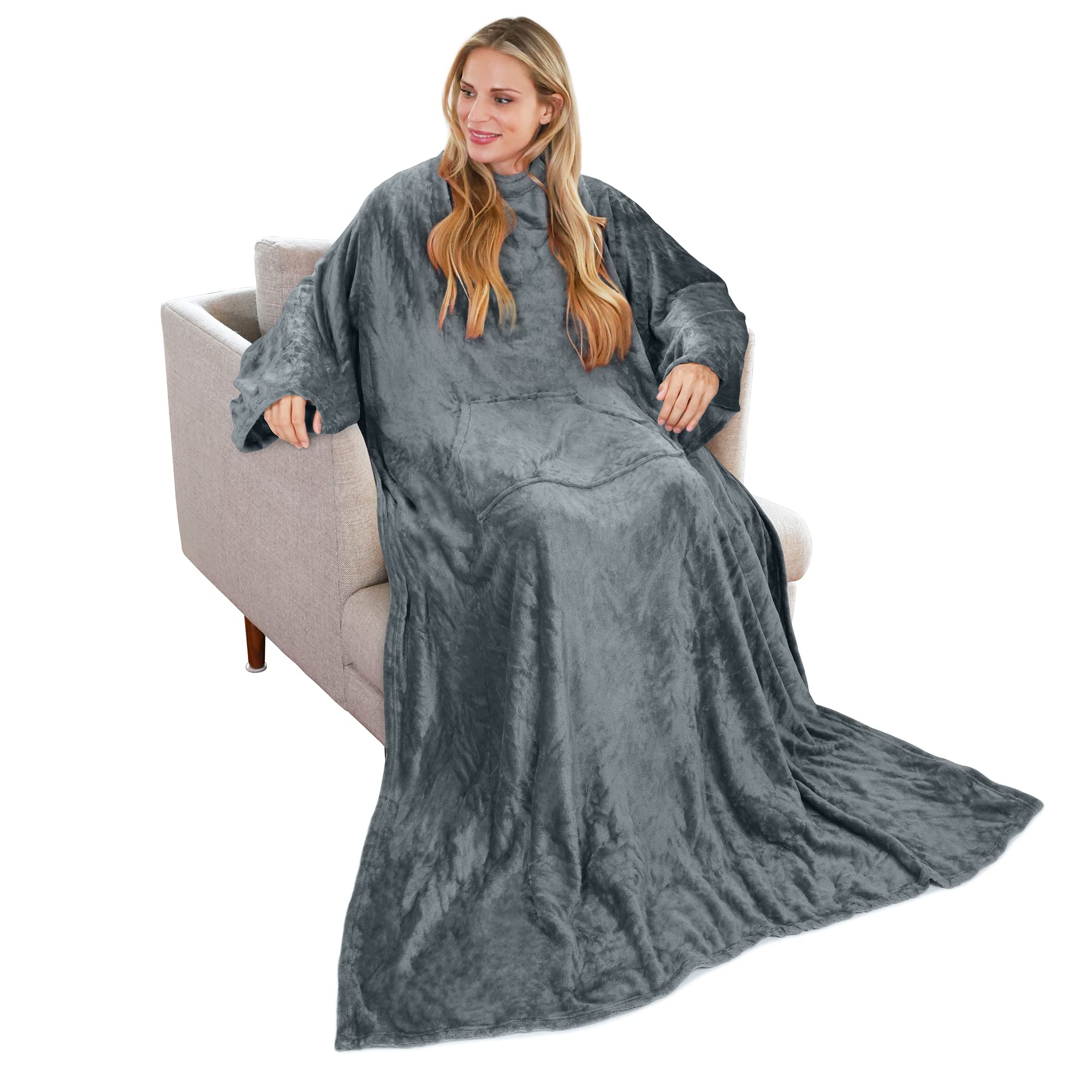 With the Sleeves Wearable Blanket